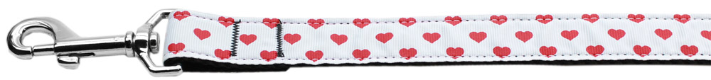 White and Red Dotty Hearts Nylon Dog Leash 4 Foot Leash